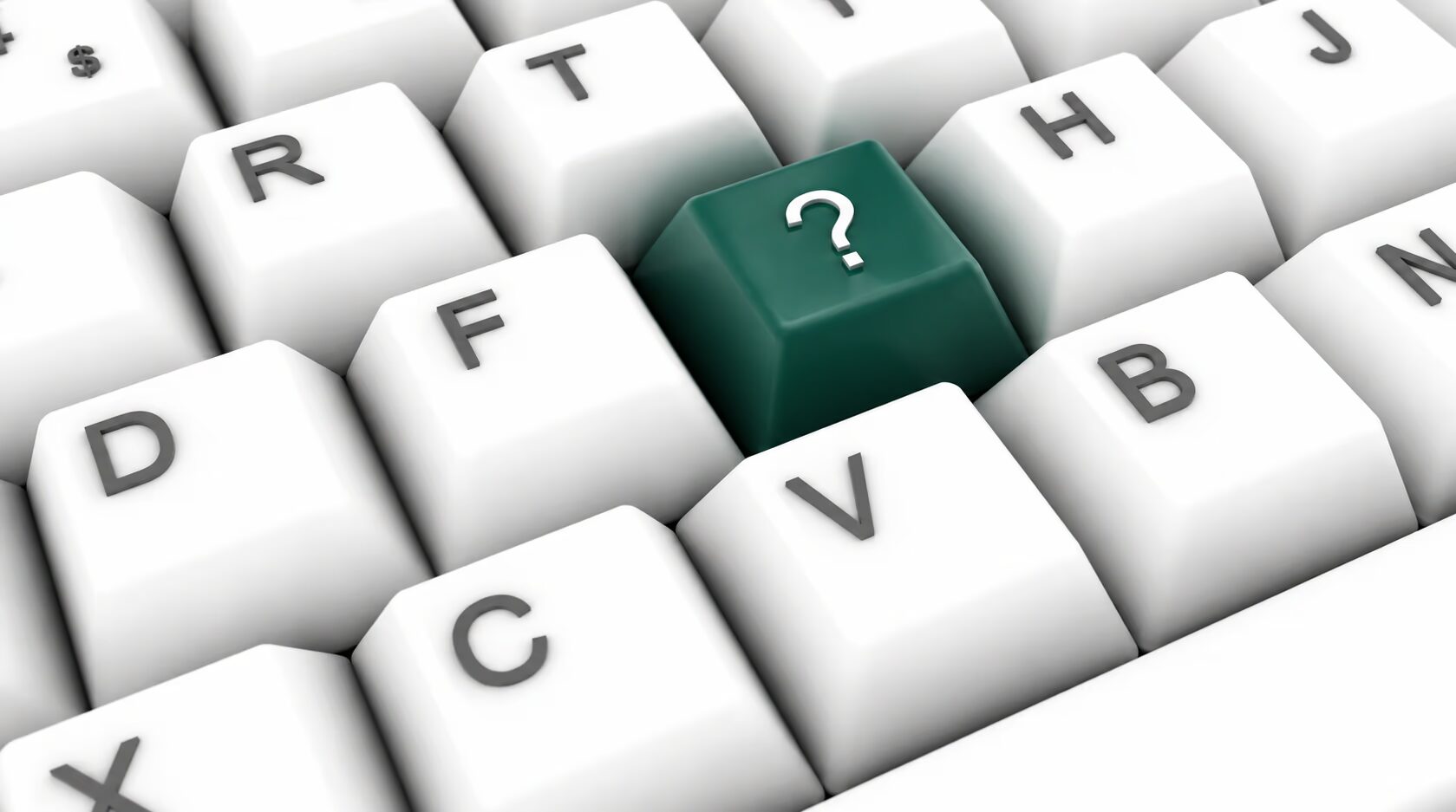 Tecla verde com ponto de interrogação representando a duvida sobre quanto investir em marketing digital